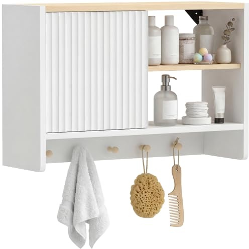 HOMCOM Armario de Pared para baño 60x20x40cm Blanco y Roble