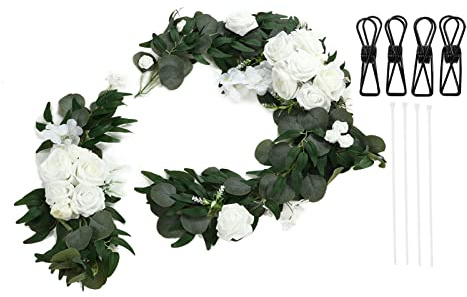 Aramox Bröllopsvälkomstskyltar Blomdekorationer Plast Skumros Välkommen Blomsterdekorationer 2 Set Verklighetstrogna Ren Färg Återanvändbar för Bröllopsmottagning Ceremoni Hem Dörrvägg (18063-BS)