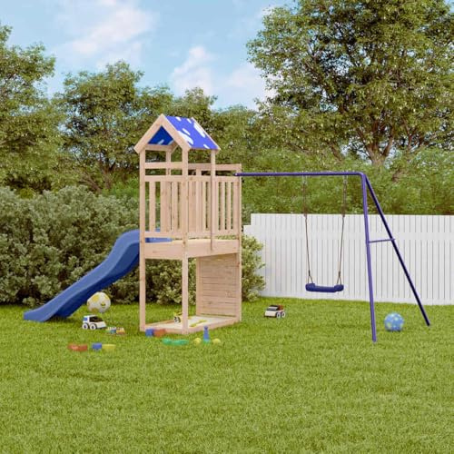 LoogCape Tour de jeu en pin massif avec toboggan, balançoire et mur d'escalade pour enfants dans le jardin, appareil de jeu en bois robuste pour l'extérieur, accessoires inclus, pour enfants à partir
