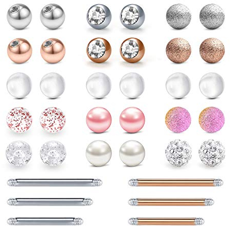 LAURITAMI 30stk Ersatz Piercing Kugeln 5mm Chirurgenstahl & Acryl 14G Zunge Industrial Bauch Ring Bälle Barbell Körperschmuck