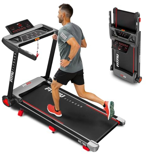 Tapis de Course Pliable avec Inclinaison 9% FITFIU Fitness 4 en 1 Vitesse Réglable 14 km/h avec Affichage LCD Connectivité APP et Fréquence Cardiaque 360º Tablet Holder Walking Pad Compact MC-160