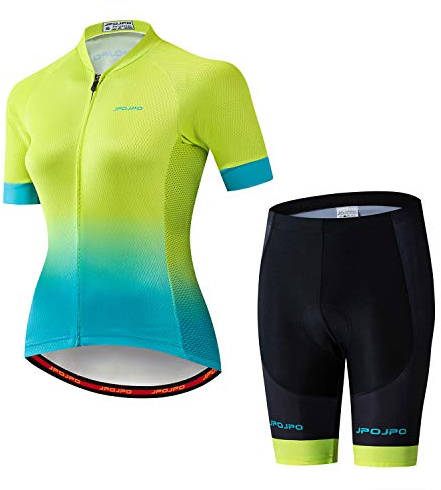 JPOJPO Damen Radtrikot Set Radtrikot Kurzarm + Radhose mit 5D Sitzpolster MTB Fahrradbekleidung