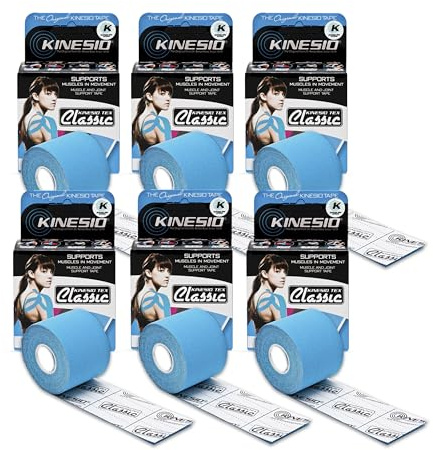 Kinesio Taping - Elastic Therapeutic Athletic Tape Tex Classic - Blue – 2 in. x 13 ft - 6 Pack