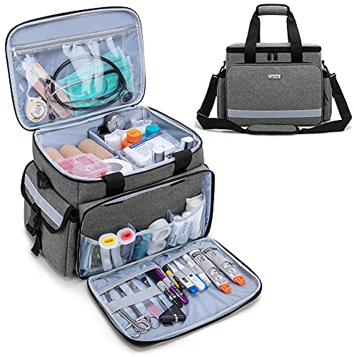 CURMIO Erste Hilfe Sets Aufbewahrungstasche, Medizinische Tasche für Zuhause, Notfalltasche für Hausarzt, Häusliche Pflege, Hospizbesuch, Reise oder Notfallveranstaltung(LEERE TASCHE), Grau