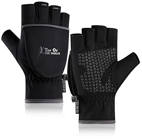 HITNEXT Guanti da bicicletta, neri, invernali, convertibili, senza dita, guanti da mountain bike, moto, da pesca, touchscreen e da ciclismo, per uomini e donne