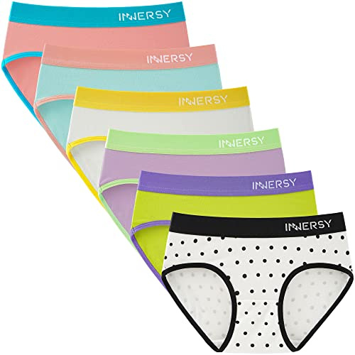 INNERSY Bragas Niña Adolescente Braguitas Algodón Cómodas 8-16 Años 6 Pack | Ropa Interior Cintura Media, Culottes Deportivas de E.F., Entrepierna 100% Algodon Transpirables, Sin Etiquetas, Uso Diario