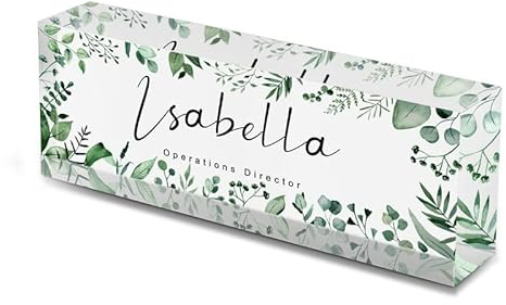 Bivei - Placa de nombre personalizada para escritorio, con foto grabada personalizada, nombre y título, mesa de oficina, placa de identificación de cristal para recepcionista, profesor, diseñador,