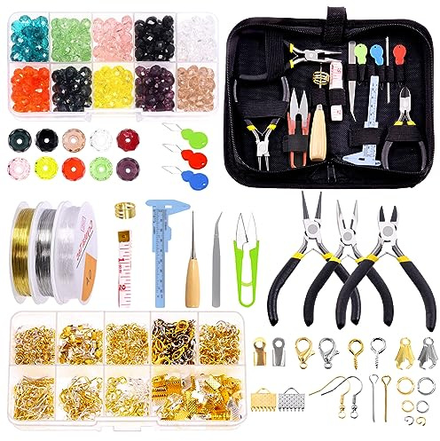 Glarks 1250Pcs Jewelry Making Kit, Jewelry Making Supplies with Jewelry Making Pliers Tool, Beading Wires, Jewelry Findings for Jewelry Making, Wrapping and Repair