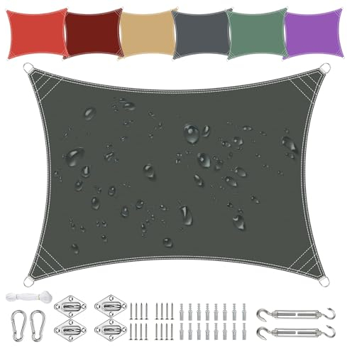 Sonnensegel Wasserdicht Rechteckig 1x2m aus PES-Polyester 95% UV-Schutz Witterungsbeständig Reißfest in Vielen Größen und Farben mit Befestigungsset für Terrasse Garten Balkon-Anthrazit