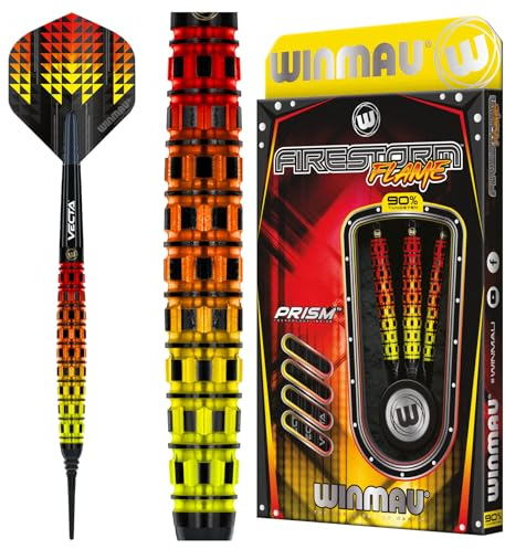 WINMAU Firestorm Flame 18 Gramm Barrel / 20 Gramm Gesamtgewicht Professionelles Wolfram-Dart-Set mit Flights und Schäften (Shafts)