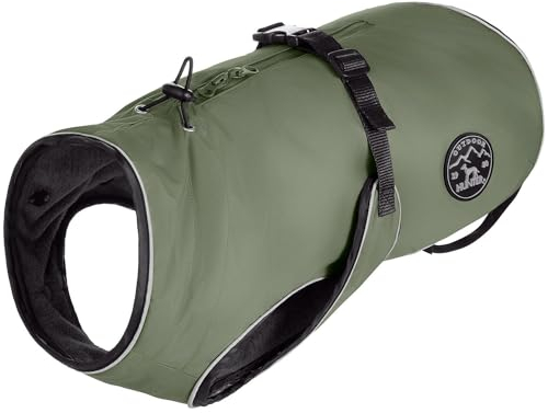 HUNTER Hundemantel Uppsala, Farbe: Khaki, 2in1 Design mit herausknüpfbarem Innenfutter, wasserabweisend, reflektierende Paspeln, geschlossene Bauchseite, optimaler Sitz, Größe: 45