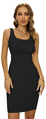 Missufe dam sommarklänning bodycon fritidsklänning knälång pennklänning tajta figurnära klänningar, svart, L