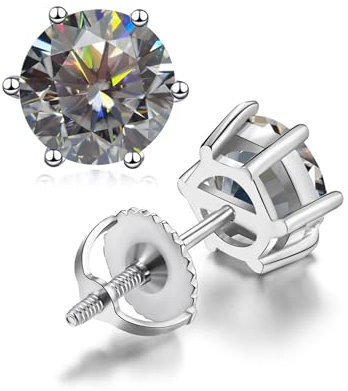 Moissanit-Ohrstecker, 2 Karat, Farbe D, VVS1, Reinheit, S925er-Sterlingsilber, Diamant-Ohrringe, Ohrstecker, Moissanit-Ohrringe für Damen und Herren, mit Zertifikat, Sterling Silber, Moissanit