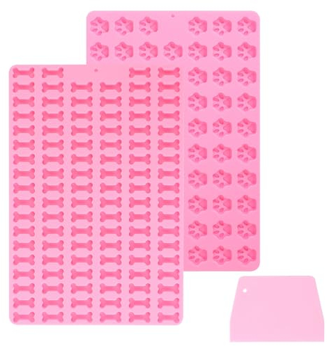 Lnjya 2 Stück Backmatte Hundekekse Mini, Silikon Formen für hundeleckerli, Leckerli Backmatte für Hunde, Silikonmatte Backform mit Spachtel für DIY Hundeleckerlies Kekse Leckerlis Pralinen