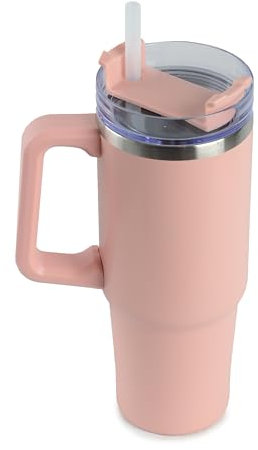 ARIANA HOMEWARE Insulated Tumbler 40oz - Travel Coffee Mug with Handle Straw Lid Water Bottle | Stainless Steel Double Wall Cup for Hot & Cold Drinks - Reusable and Leakproof (Peach)