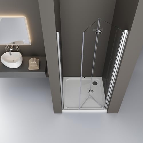 DOOLEEWEE Duschtür 90x185 cm Falttür Nischendrehtür 180° Duschwand 6mm ESG-Sicherheitsglas Duschkabine