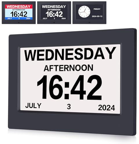Fuloon Wanduhr Digital Groß, 7 Zoll Digitale Kalender Senioren Uhr, Demenz Uhr Wecker mit Datum und Wochentag