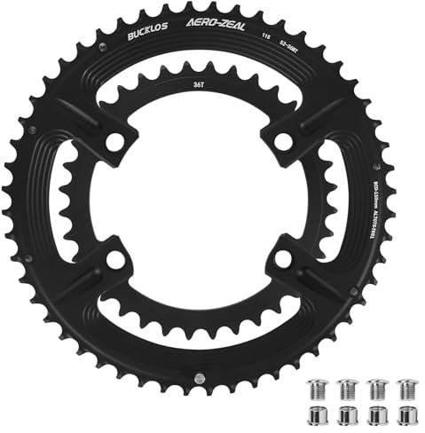 BUCKLOS 110 BCD Road Bike Chainring, Double Round 4 Bolts 7075-T651 Aluminum 34T/36T/39T/50T/52T/53T Chainrings for R7000 R8000 R9100 R9200 4700 5800 6800