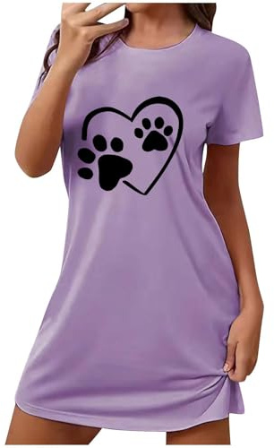 SYDUZAX Chemise de Nuit Femme Pyjama Impression de Coeur Vêtement de Nuit Col Rond Manches Courtes Nuisette T Shirt Long Grande Taille Robes Femme Doux et Confortable Robe de Nuit Automne Hiver
