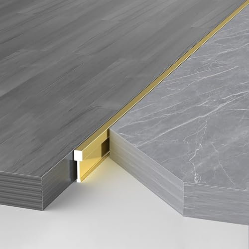 Raouoae Profilé De Transition En T En Aluminium Pour Portes, 2 Pièces De 125cm, Bordure De Sol Pour Carrelage Et Parquet, Finition Sans Couture, Adapté Pour Sols Stratifiés Et Carrelés(Gold,Breite: 2.