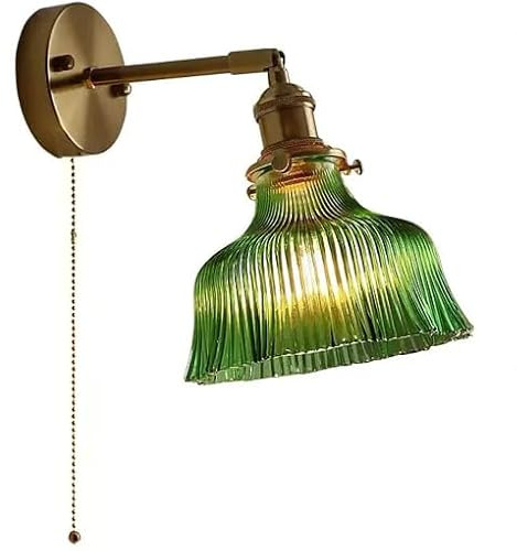 Modern Vägglampa Ljus Guld Mässing Grön Glas Väggljus Dragkedja Vintage Blomma Badrum Smycke Väggbelysning Antik Väggmonterad Lampa För Sovrum Vardagsrum Kök Bondgård