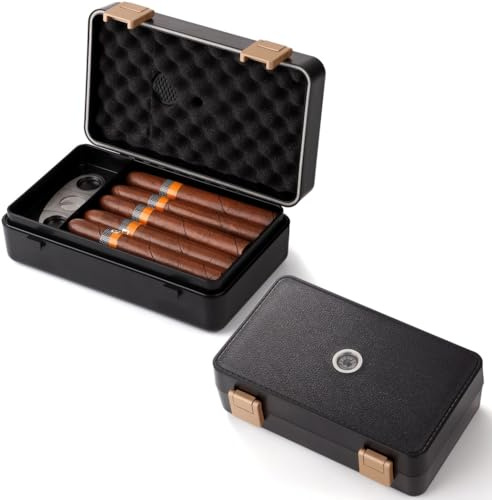 byepica Cave à cigares de voyage avec hygromètre, boîte de rangement portable, design double couche, peut contenir 10 cigares, verrouillage sécurisé, idéal pour les voyages