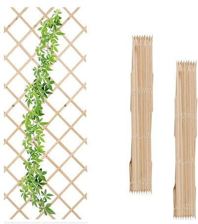 Relaxdays Guías Plantas Trepadoras, Set 3, Celosías Extensibles, Enrejado Enredaderas Pared, 180x90 cm, Madera, Natural
