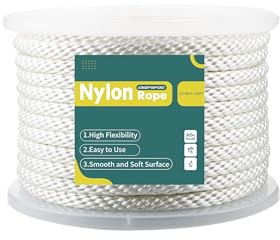 1/2 Inch Nylon Rope 100 Ft Solid Braid High UV and Abrasion Resistance, Multipurpose Tightly Braided Rope, Clothes Line, Flag Line, Marine and Outdoor Twine, Ideal for Indoor and Outdoor Applications
