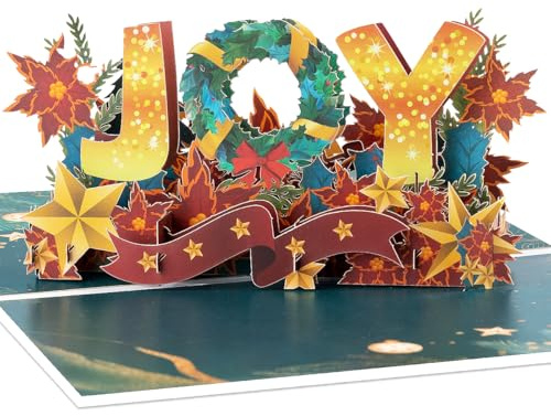 CNLITIHEKA 3D Joy Christmas Card, Xmas Pop Up Cards for Winter, Christmas or Holidays, Includes Envelope.