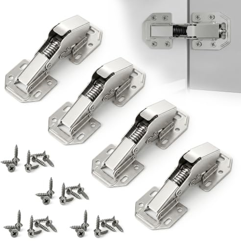 4 stycken mjuka stängbara skåpgångjärn, ingen förborrning dörrgångjärn med hydraulisk dämpning, möbelgångjärn för skåpdörrar med monteringsskruvar, 90° mjukt gångjärn fällbart