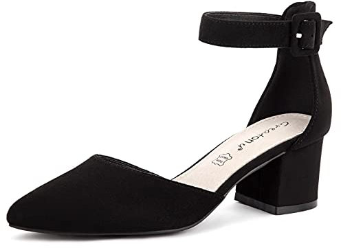 Greatonu Ladies Womens Pointed Toe Mid Block Heels Office Work Pumps Court Shoes Black Size 6 UK/39 EU