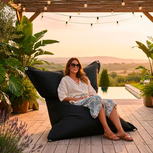 LIVEDECO - Pouf Extérieur, Outdoor, Jardin, Terrasse, Noir BiG52 Iron RAW