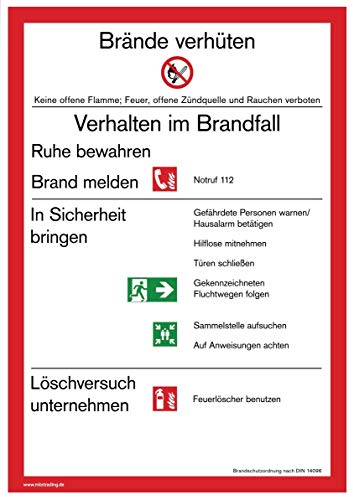 Aufkleber Brandschutzordnung BSO Verhalten im Brandfall/Feuerlöscher benutzen DIN 14096 Aushang ISO 7010 made by MBS-SIGNS in Germany