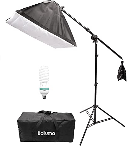 Kit Softbox Eclairage Photo Studio avec 150W Ampoule 5500K, Support de Lumière, Sac Trépieds Vidéo, Bras Girafe, Single Clamp pour Portrait Produit Tournage Youtube
