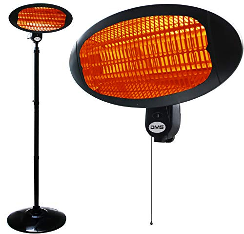 DMS® Stufa a infrarossi 2 in 1, 2000 Watt, riscaldatore, riscaldatore da terrazza, radiatore di calore, per interni ed esterni, montaggio a parete, radiatore, 3 livelli di calore SH-2000