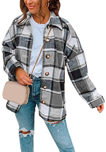 Tomwell Surchemise en Laine Femme Veste a Carreaux Chemise Décontracté Oversized Femme Blouse Noir L