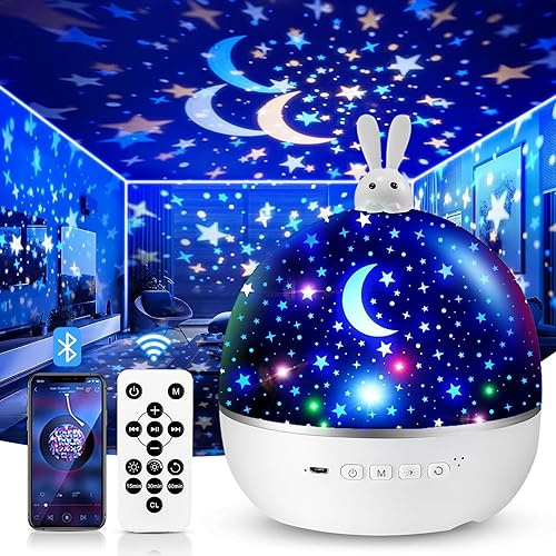 One Fire Night Light Projector, with 15 Films & Bluetooth Music and Remote-Controlled, Rechargeable Star Projector for Kids, Baby Sensory Lights, Ocean, Unicorn, Dinosaur Decor Gifts for Baby