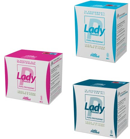 Presteril Lady, Mix di prodotti: Assorbenti Giorno, Notte e Proteggislip pocket, 3 Confezioni da 10 e 24 unità (totale 44)
