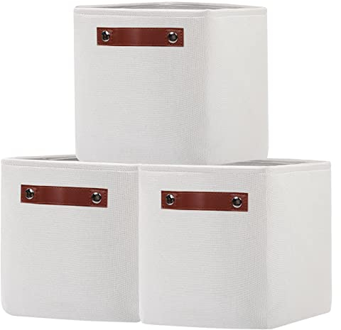 OUTBROS Stoff Aufbewahrungsbox,Faltbare Aufbewahrungskörbe mit Griffen 3er Set, Kisten Aufbewahrung für Schrank, Regalkörbe,30x30x30cm, Weiß