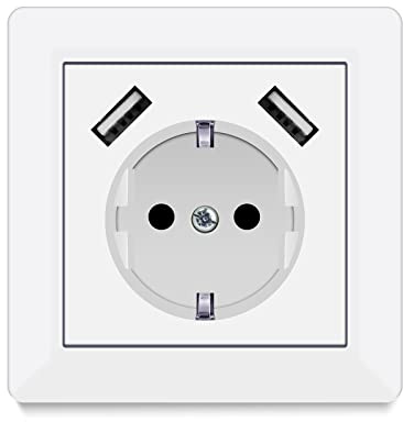 Steckdosen mit USB, (max. 5 V 3,4 A) Schuko-Steckdose USB Embedded System 55 reinweiß glänzend Wandsteckdose Steckdose nur 32 mm