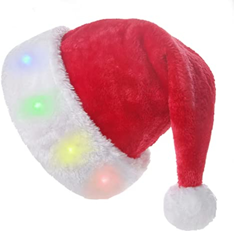 Synchain Weihnachtsmütze,LED Plüsch-Weihnachtsmütze,Unisex Nikolausmütze mit leuchtendem eignen sich für Weihnachten Partys,Feiertage und Neujahrsgeschenk