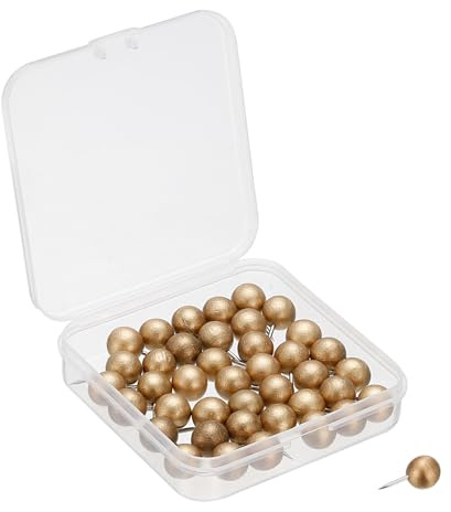 PATIKIL 100Pcs Broches Bois Poussoir Broches pour Document Carte Or | Noyer Pouce Punaises Décoratives Bois Bois Rond Tête Acier Aiguille