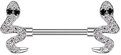 beyoutifulthings Brustwarzen-piercing Silber Schlange Zirkonia Clear Brust-piercing Nippel-piercing Chirurgenstahl Stab 14-mm