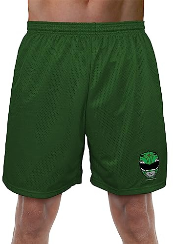 Popfunk Power Rangers Green Ranger Helmet Mens Lined Mesh Shorts, Hunter Green, X-Large