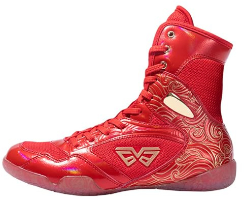ZHENSI Zapatos De Boxeo Hombre Lucha Libre Artes Marciales Zapatillas De Gimnasio Botas Ligeras Y Transpirables Botas De Fitness para Interiores,Rojo,41 EU