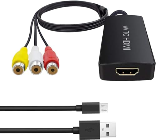 Wrugste RCA zu HDMI Konverter, AV zu HDMI Adapter, Composite Adapter 1080P, PAL/NTSC Kompatibel Mit WII/WII U/PS One/PS2/PS3/STB/Xbox/VHS/VCR/Blue-Ray DVD