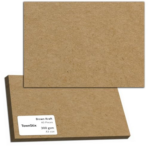 40 Sheets, 300gsm - A3 Brown Kraft Card, Thick Cardstock Craft Paper Cardboard