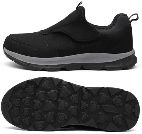 Zapatillas Fascitis Plantar Hombre Zapatos Ajustables con Cierre Hombres Mujer X-Ancho Ajustable Zapatos Zapatillas Ortopédica para diabéticos de Anchos Anchos,Men Black,41/255mm