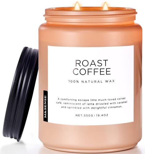 M&SENSE Duftkerzen Kaffee, 2 Docht Jar Kerze 550g, 110 Stunden Brenndauer, organische natürliche Soja-Wachs-Kerze für Schlafzimmer Küche Home Decor, Housewarming Geschenk für Männer und Frauen