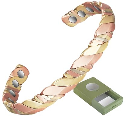 YINOX superstarkt magnetiskt koppararmband för män och kvinnor, klassiskt indiskt vävhantverk koppararmband, inklusive 8 NdFeB-magneter och högkvalitativ presentförpackning (6,5 tum)